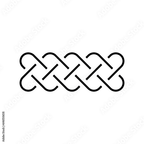 Endless, eternal or longevity knot. Complex ornamental sign. Symbol of continuity. Simple flat black vector ornament.