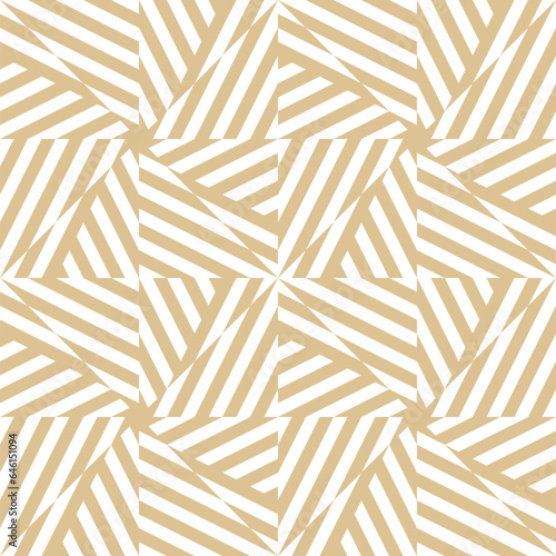 Vector geometric seamless pattern with stripes, broken lines, repeat tiles. Gold and white creative psychedelic design. Optical art texture. Retro fashion background. Trendy golden luxury geo design