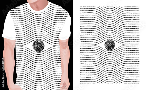 t-shirt print design, vector illustration of eye t-shirt design. print design painting for t-shirt apparel clothing print. white black grey red yellow green blue color nice effect eye print design. 