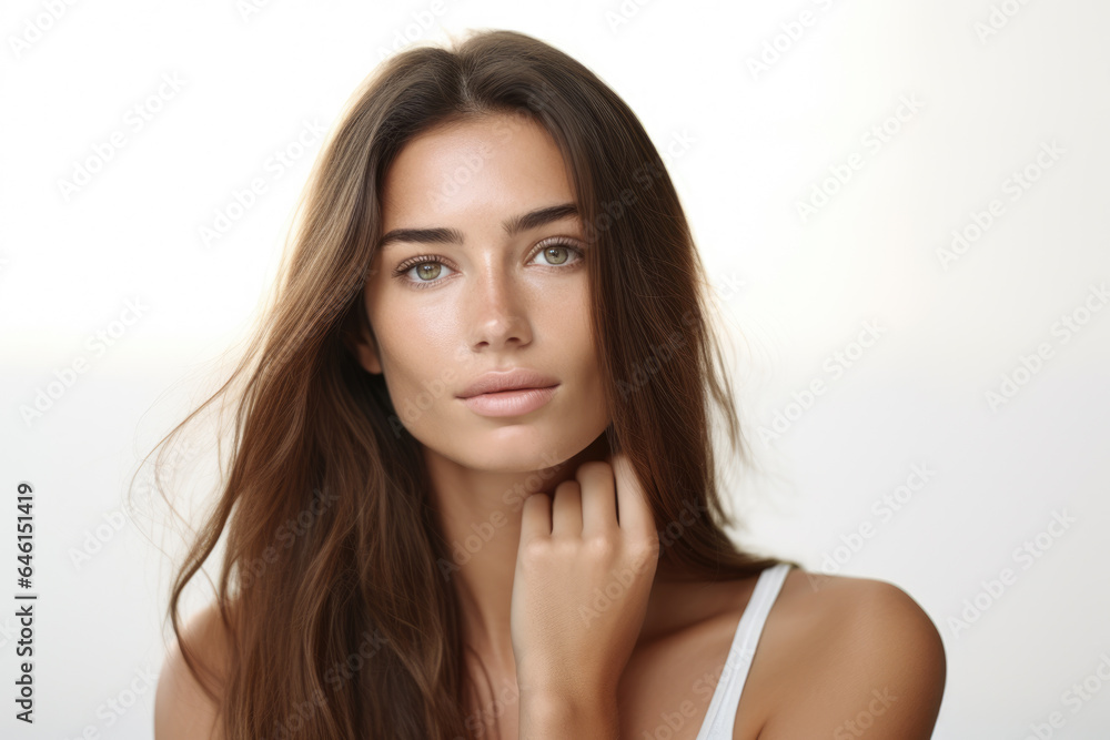 Stunning young woman with flowing brown hair. This image can be used to represent beauty, fashion, or elegance. Stunning young woman with flowing brown hair. This image can be used to represent beauty, fashion, or elegance.