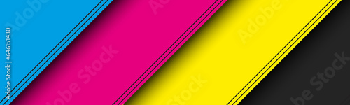 Modern material header with overlapped layers with cmyk colors. Banner for your business. Vector abstract widescreen