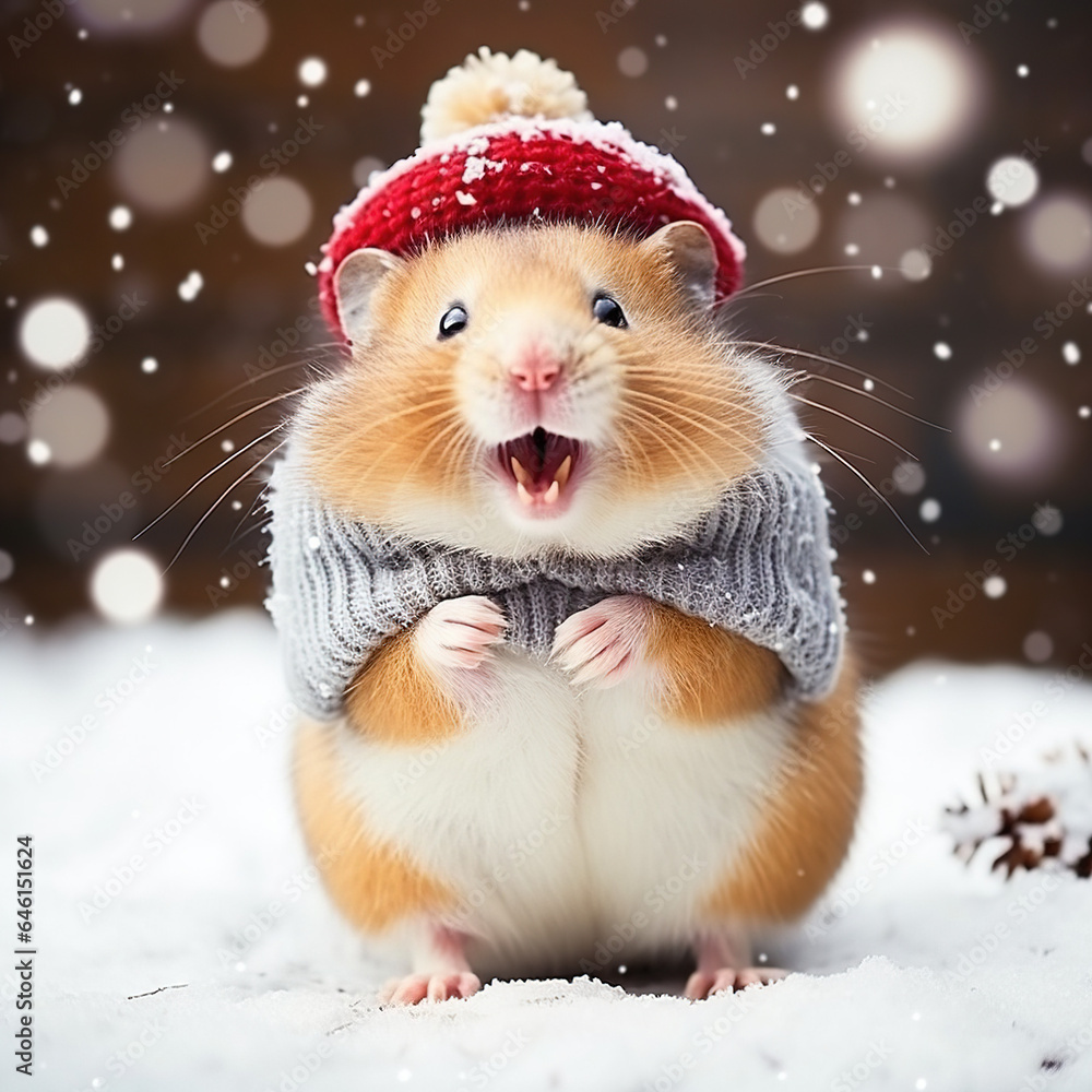Sweet little hamster wearing Santa hat Sweet little hamster wearing Santa hat
