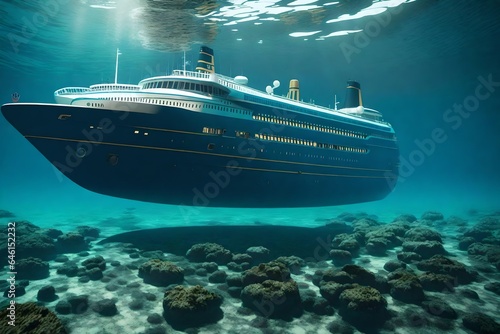 Photo Sunken large ocean liner on ocean floor