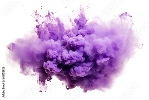 Purple Smoke Dust Explosion  A Fiery Burst of Vibrant Colors and Dynamic Energy separated on white background  brilliant smoke clouds on white background  generative ai