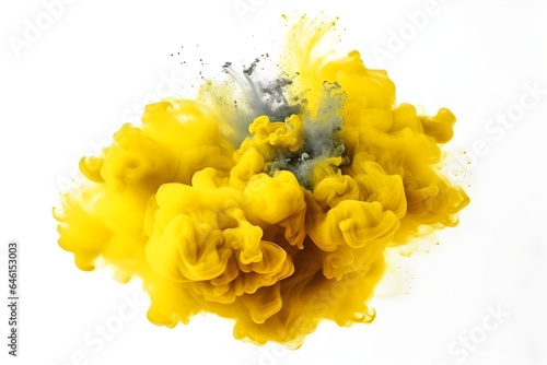 Yellow Smoke Dust Explosion: A Fiery Burst of Vibrant Colors and Dynamic Energy separated on white background, brilliant smoke clouds on white background, generative ai