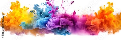 Against a pristine white backdrop, a burst of vibrant aqua and colorful smoke creates a mesmerizing display of vivid hues and ethereal patterns, generative by ai