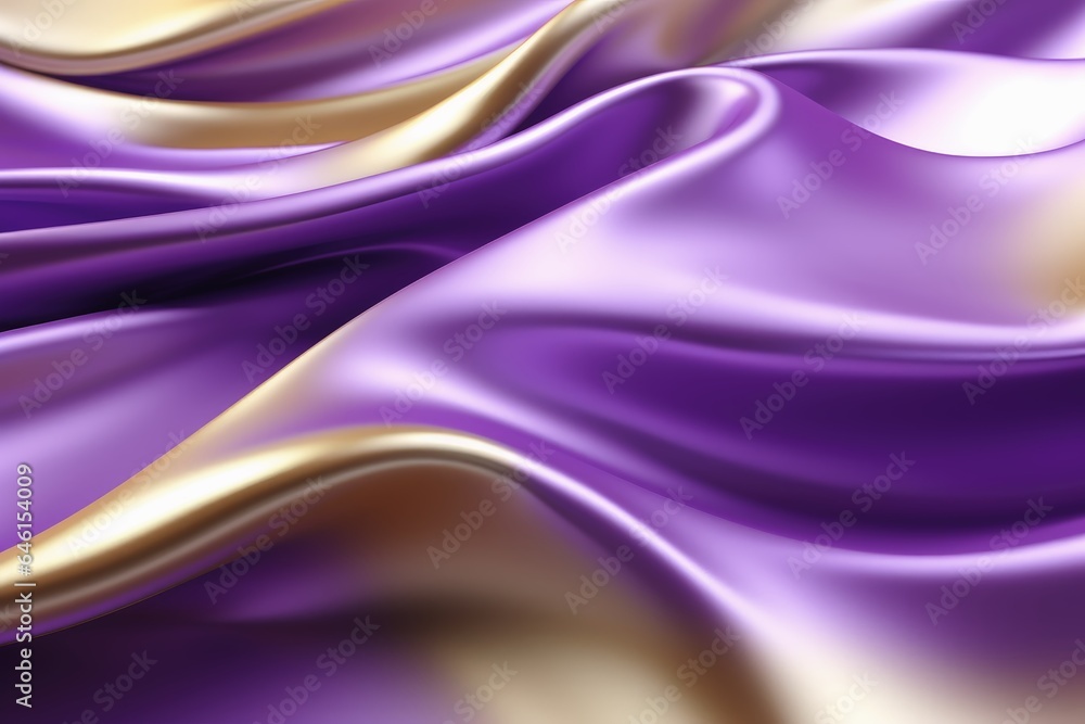 Fototapeta premium A wavy 3D fabric background in gold and purple color.