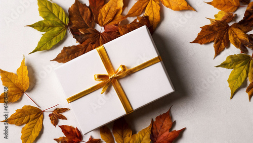 Beautiful autumn leaves and presents