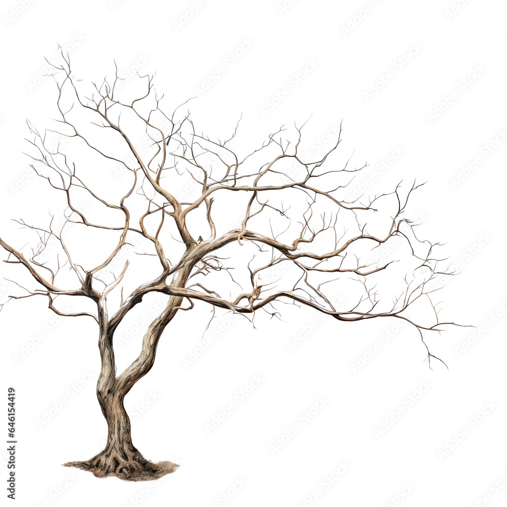 A withered tree by the coast with stretching branches transparent background