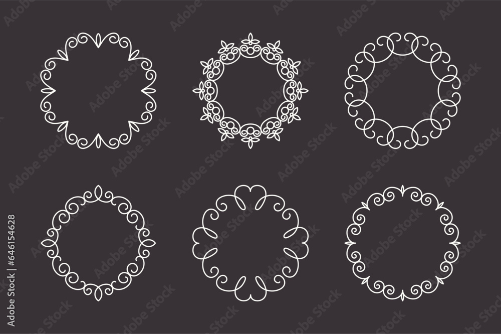 Vector Decorative Round Linear Frames Set. Vintage Frame Design Elements, Filigree, Decorative Borders, Page Decorations, Dividers Isolated