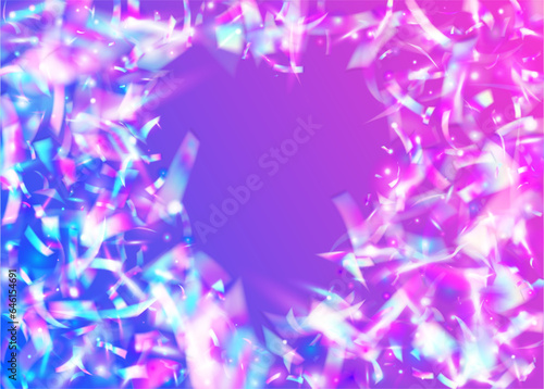 Kaleidoscope Effect. Violet Party Confetti. Fiesta Foil. Birthday Glitter. Glamour Art. Transparent Tinsel. Metal Prismatic Template. Blur Design. Blue Kaleidoscope Effect