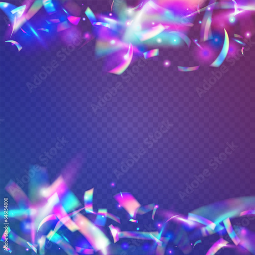 Bokeh Confetti. Neon Sparkles. Glitch Background. Flying Foil. Violet Disco Glitter. Webpunk Art. Retro Carnaval Serpentine. Metal Design. Blue Bokeh Confetti