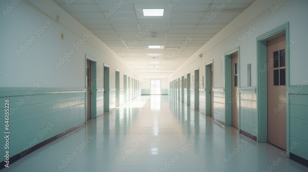 An Empty School Corridor Awaits the Day