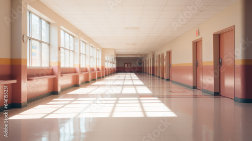 An Empty School Corridor Awaits the Day