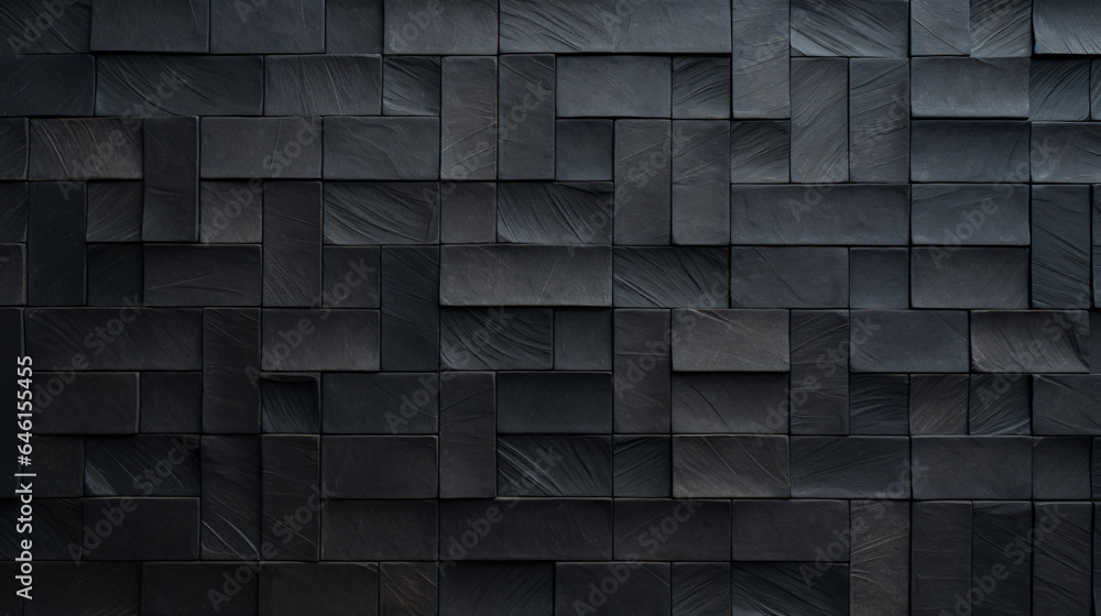 Black mosaic square tile pattern, tiled background - obrazy, fototapety, plakaty 