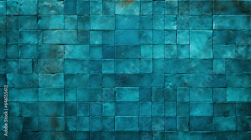 Cyan mosaic square tile pattern, swimming pool tiled background