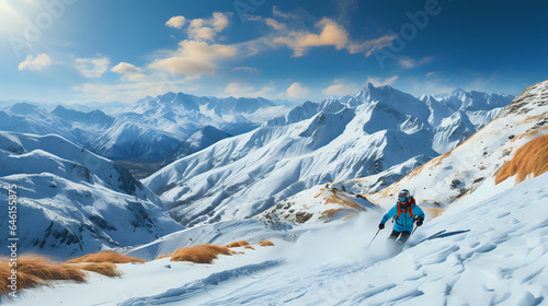 winter active sports on a background of mountains with copy space