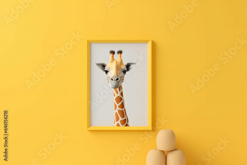 Nursery wall art mockup blank and empty. A giraffe in a frame. © Hristina Andzic