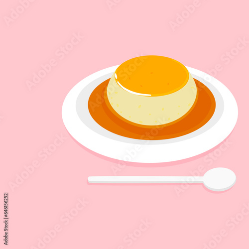 Japanese custard pudding. vector illustration.