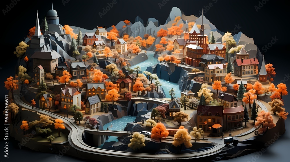3D papercut art-like artistic depiction of a cityscape (Generative AI)