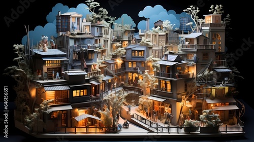 3D papercut art-like artistic depiction of a cityscape (Generative AI)