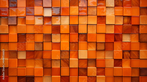 Orange mosaic square tile pattern, tiled background 