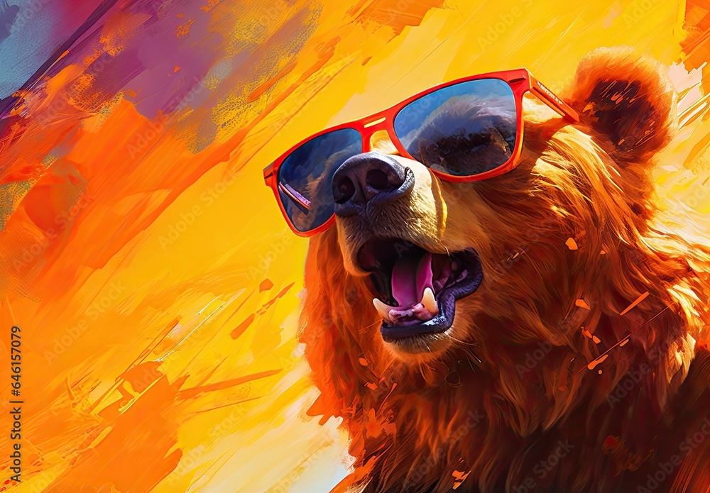 Colorful painting of bear. Digital art of multicolored grizzly on white background. Full muzzle view. Graffiti style. Printable design for t-shirts, mugs, cases, bags, pillows etc.