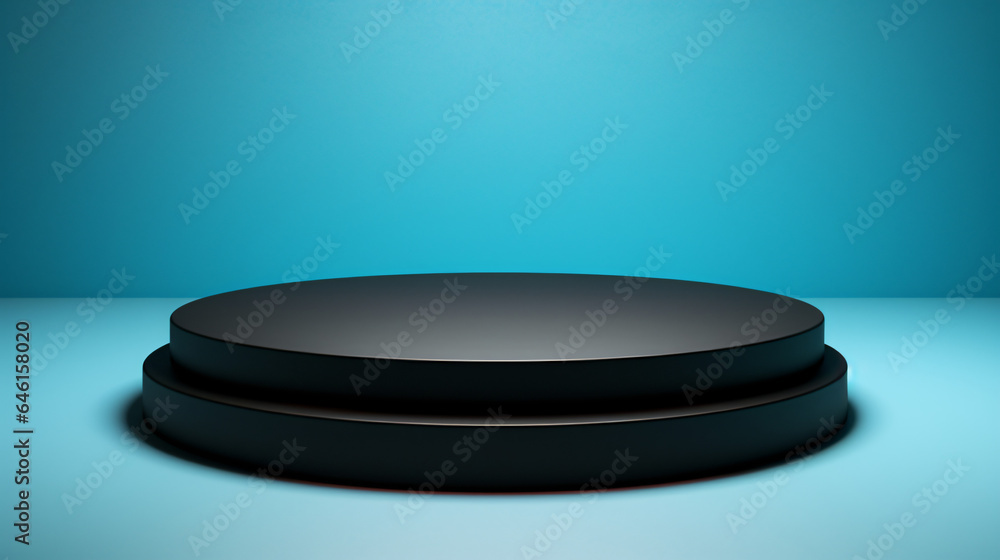 Round platform mockup on sky blue background, podium template Round platform mockup on sky blue background, podium template