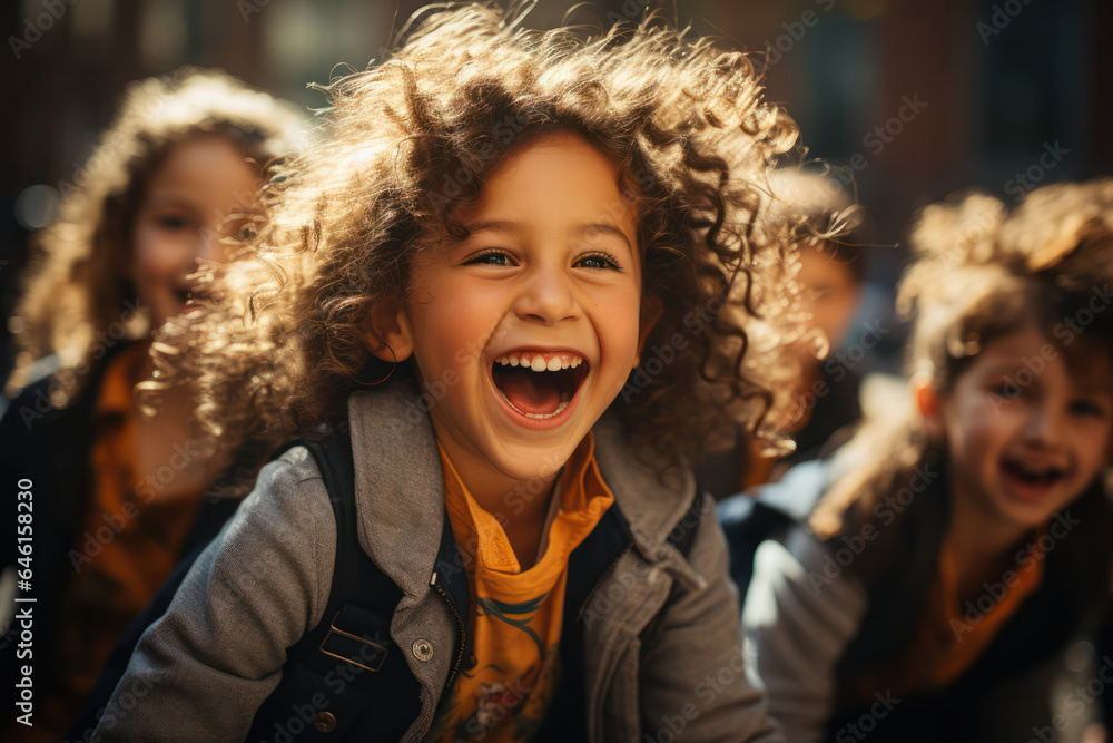 A school playground filled with laughter and children playing games. Generative AI. A school playground filled with laughter and children playing games. Generative AI.