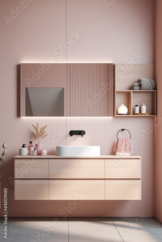 Modern minimalist bathroom interior modern pink bathroom. High quality photo © Starmarpro