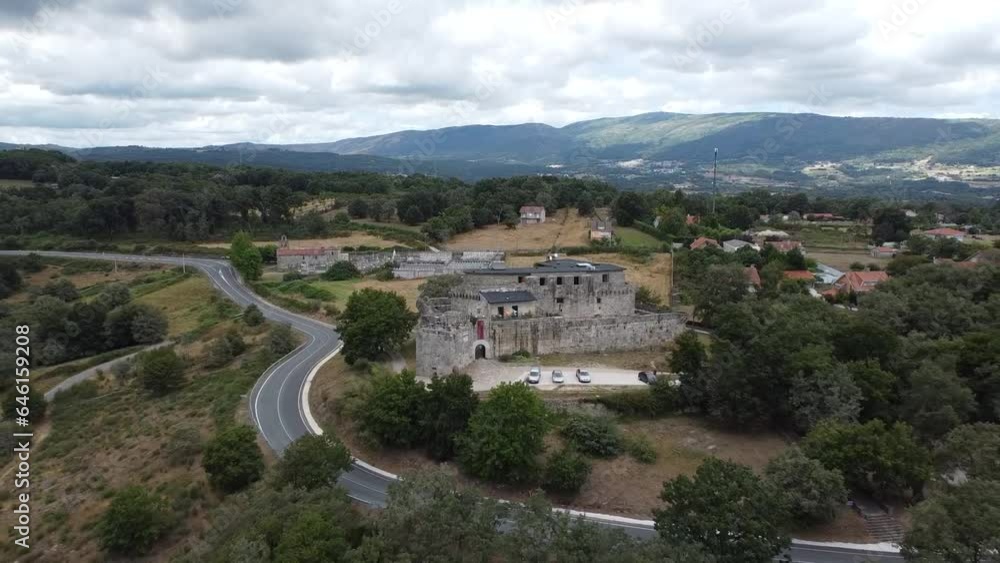 aerial view of a medieval castle in Galicia, Spain aerial view of a medieval castle in Galicia, Spain