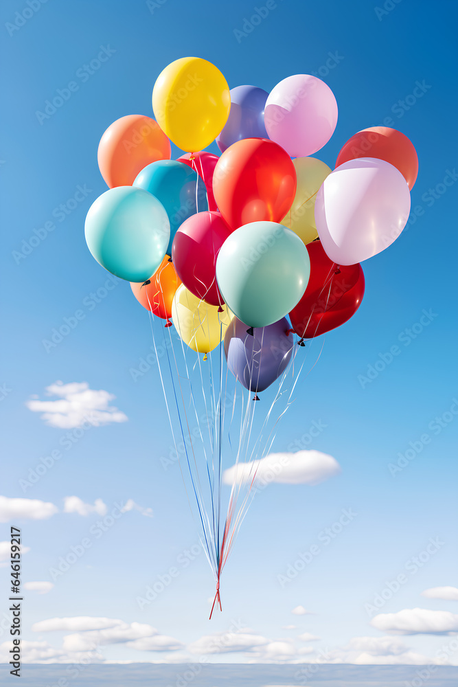 colorful balloons flying in the sky - fest and celebration concept - Generative AI colorful balloons flying in the sky - fest and celebration concept - Generative AI