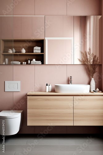 Modern minimalist bathroom interior modern pink bathroom. High quality photo