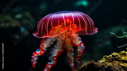 Red jellyfish. Created with Generative AI technology.