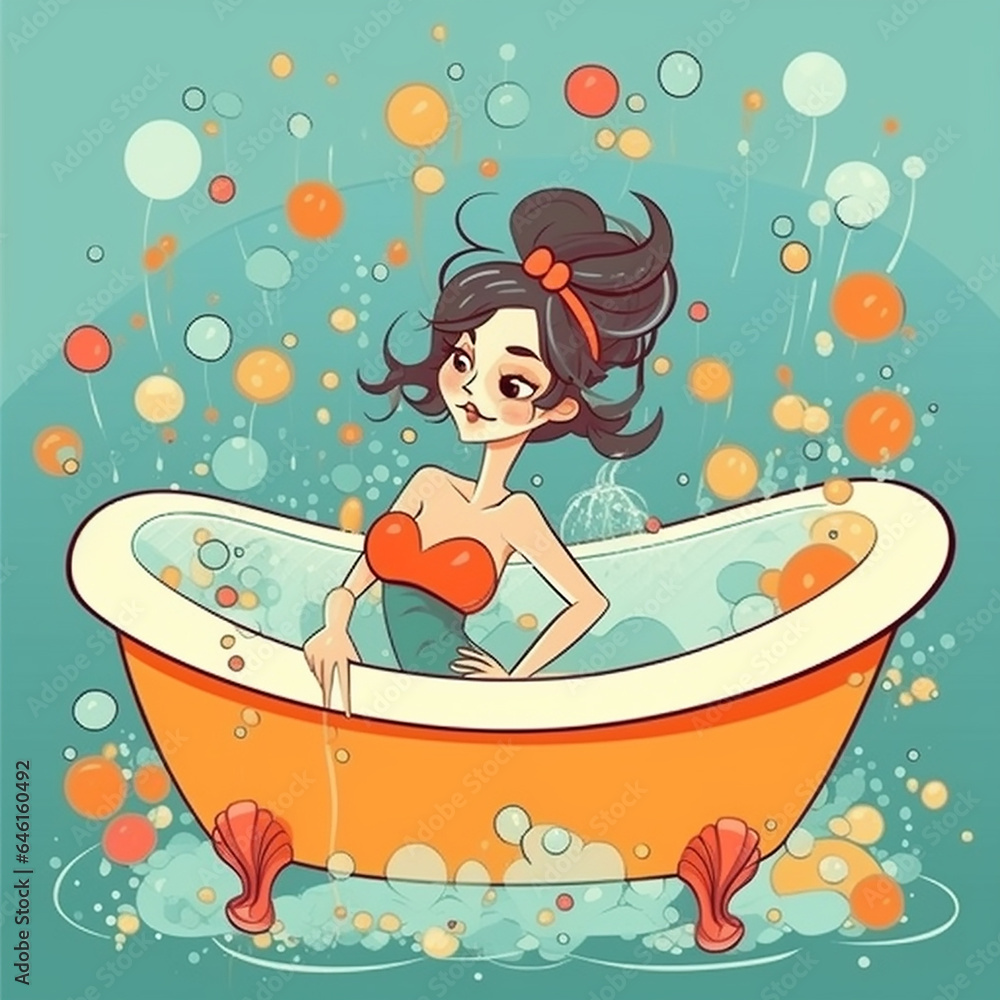 An image of a beautiful young woman bathing coquettishly in the bathtub. Generative AI An image of a beautiful young woman bathing coquettishly in the bathtub. Generative AI