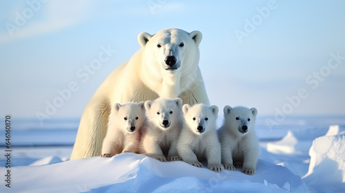 Polar bear mother and her cubs
