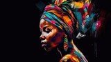Abstract Painting Concept Colorful Art Portrait Of A Black Woman With Modern Turban African Culture