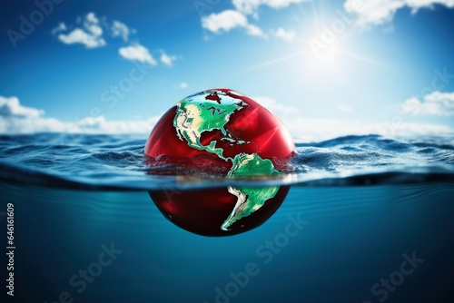 Fototapeta Naklejka Na Ścianę i Meble -  A life buoy saving planet earth from drowning by climate change.