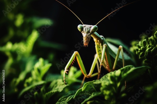 A praying mantis on a plant.