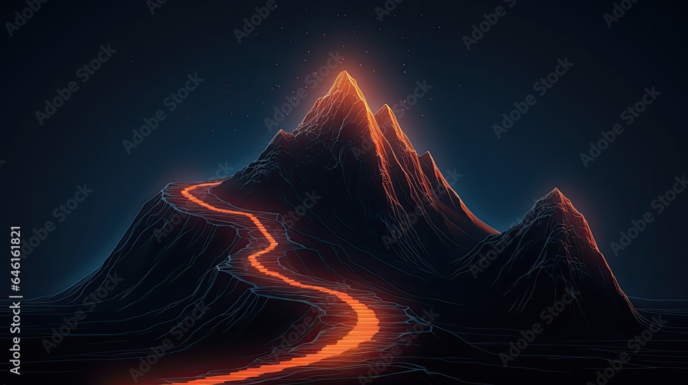 Fururistic Mountain With Glowing Path To The Top Illustration Fururistic Mountain With Glowing Path To The Top Illustration