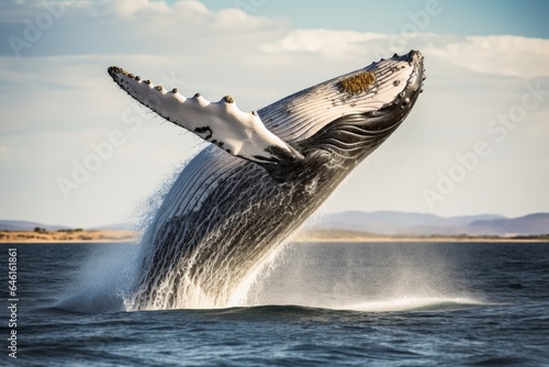 A big whale jumping half out of the water. © Michael