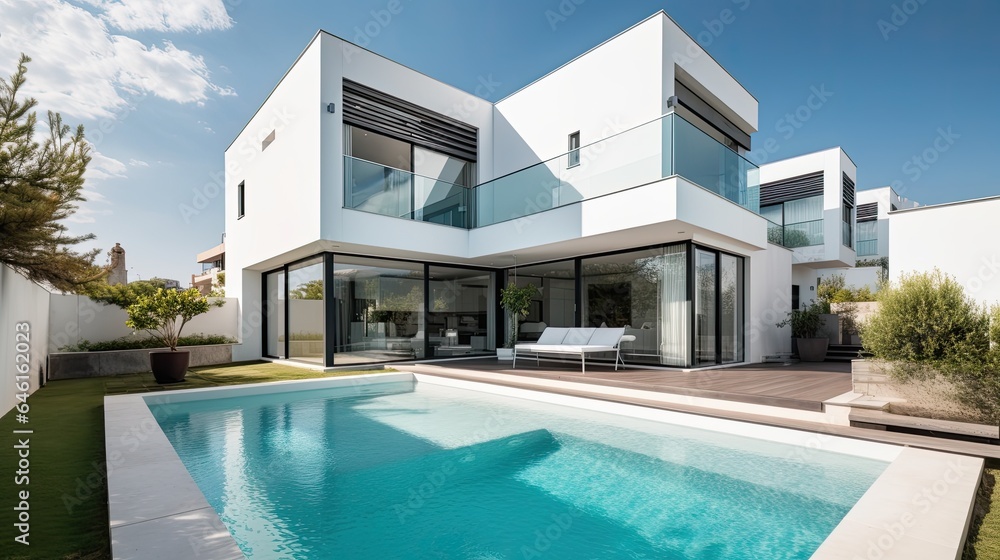 Modern Real Estate Exterior Architecture of Luxury Home in Beautiful Villa, generative ai