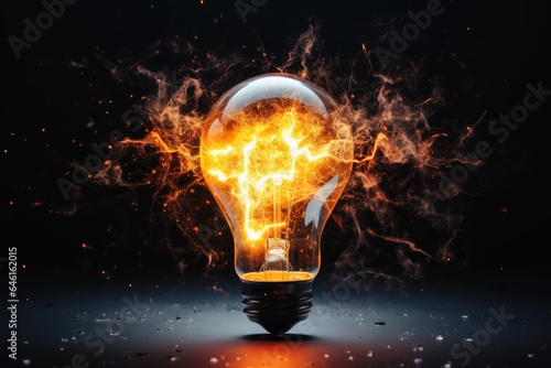 An exploding lightbulb on a dark background.