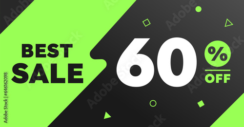 60% percent best sale banner black light green neon