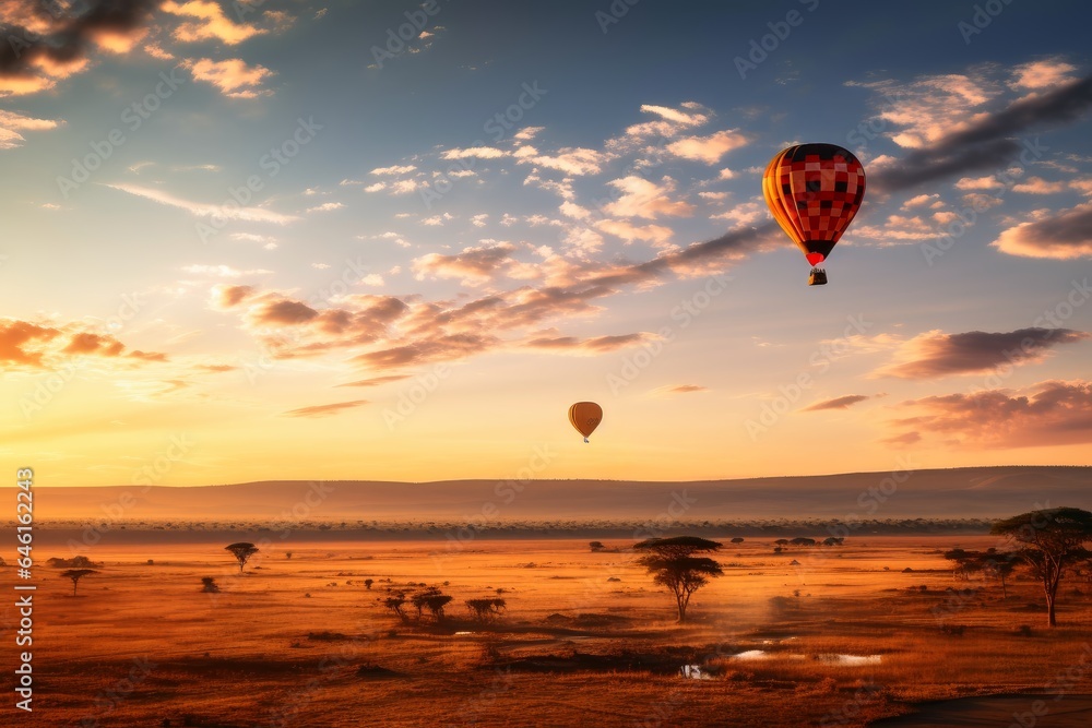 Hot air balloons over the African savannah. Hot air balloons over the African savannah.