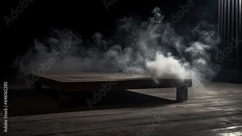 Storm in the Dark Smoke over the Floor Concrete Platform Podium with Smoke, generative ai