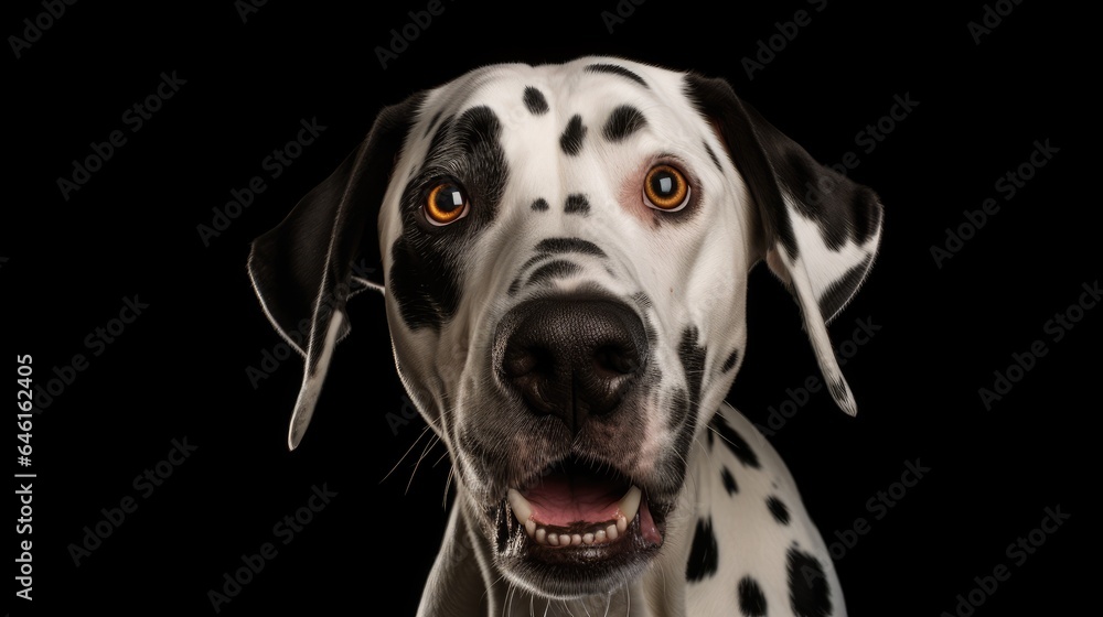 Studio Portrait of a Dalmatian Dog with a Surprised Face Concept of Pet Photography and Dalmatian Breed Created with Technology, generative ai