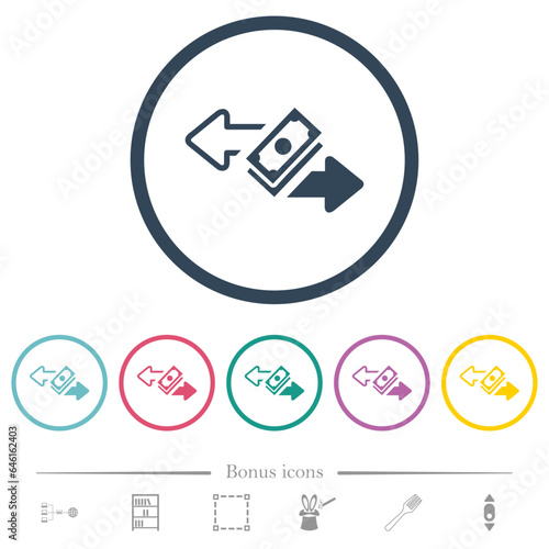 Money transactions flat color icons in round outlines