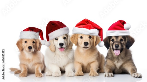funny dogs with christmas hat on white background. banner. copy space. © Pelayo