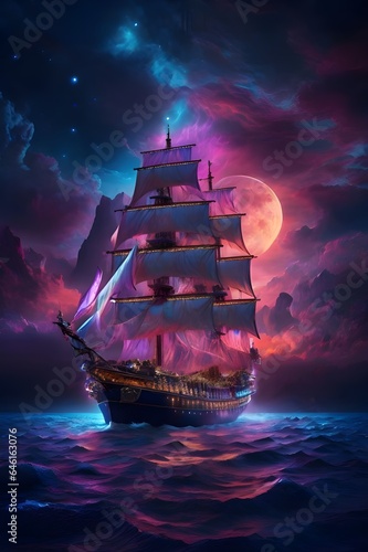 ship in the ocean at night